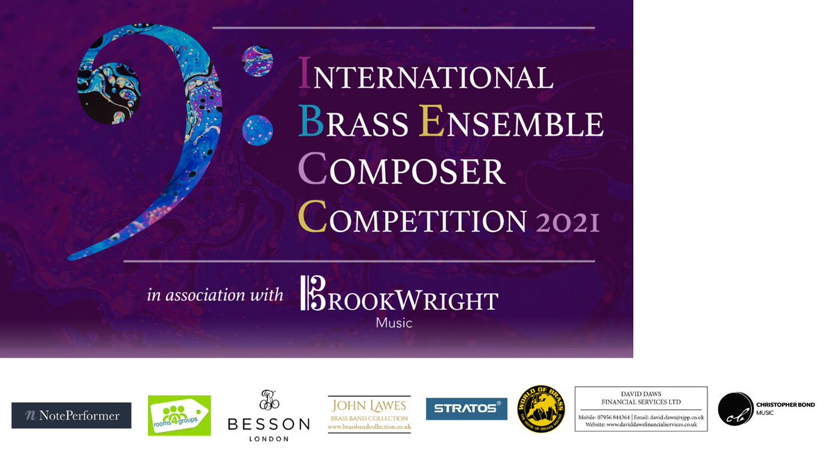 rooms4groups's tweet photo. We are delighted to be sponsoring the inaugural 2021 International Brass Ensemble Composer Competition with @BrookwrightM
We wish all entrants the BEST OF LUCK 🍀🎺🍀🎺
#IBECC #IBECC2021 #brass #brassensemble #brassbands #composercompetition #rooms4groups #BrookwrightMusic https://t.co/RDt2DPDW8g