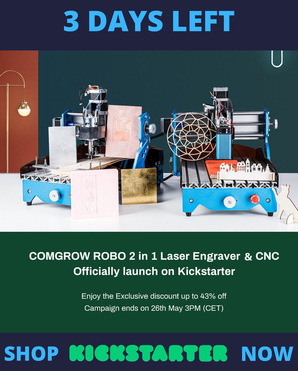 Comgrow3D's tweet image. What? Only 3 days left?
The price will higher after the Kickstarter, hurry up!
Click here 🤞 
kickstarter.com/projects/comgr…
#comgrow  #3D #3dprinter #3dprinted #cnc #router #robo #laser #engraver #Kickstarter #laser #ender3  #ender #3dscan