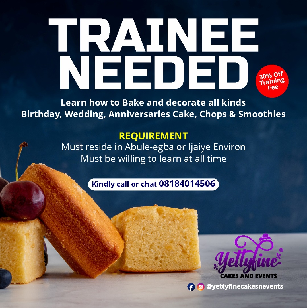 Qudus_SOH's tweet photo. *TRAINEE NEEDED* 
Must reside in Abule-Egba or Ijaiye Eniron
Must be willing to learn at all time

Contact @yettyfinefoods 08184014506

@followlasg @TrafficChiefNG @Abule110 @Naija_PR @Gidi_Traffic @Dabeescreations @jidesanwoolu @CoolFMNigeria @Naijabakersng https://t.co/9QCBWFyj6m
