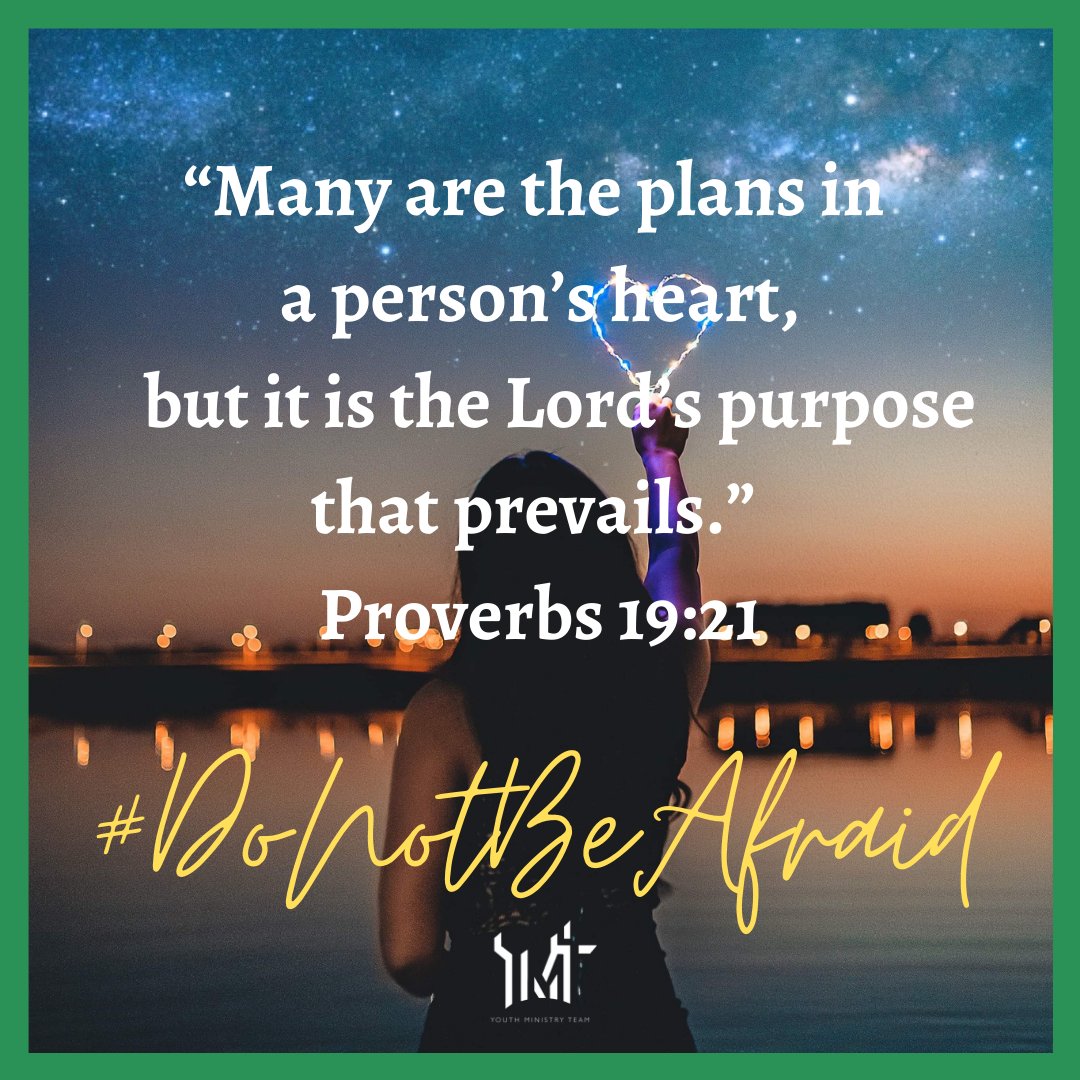 ymteam's tweet photo. This week will be last of our #donobeafraid series. We hope that you have enjoyed it. Tomorrow, we will hear from Hannah as she shares her reflection on Proverbs 19:21- “Many are the plans in a person’s heart, but it is the LORD’s purpose that prevails.”Tunein! #tuesdaytuneins https://t.co/NDlzvqpURr