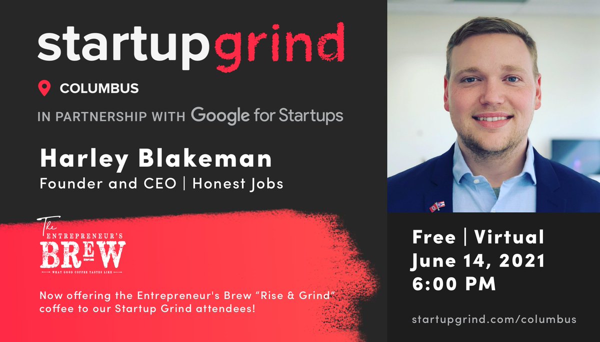 Harley Blakeman will be joining us for Startup Grind on June 14th! 

Harley leads the world's best second chance employment platform, Honest Jobs, to help people with criminal records find work.

Register now: bit.ly/3woZWgN