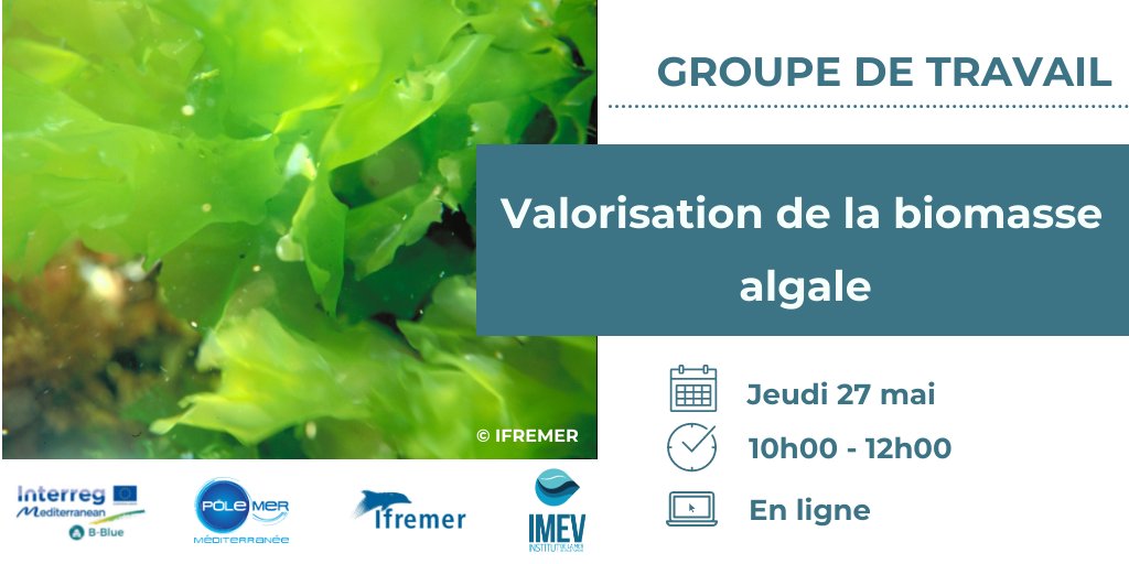Pôle Mer Méditerranée (@polemermed) on Twitter photo 📣🔴 <a href="/polemermed/">Pôle Mer Méditerranée</a> organise un groupe de travail « Valorisation de la biomasse algale » en partenariat avec l'<a href="/Ifremer_fr/">Ifremer 🌊</a> et l'<a href="/IMEV_mer/">IMEV-Institut de la Mer de Villefranche</a> dans le cadre du projet européen <a href="/BBlue_Med/">2B-Blue_InterregEuroMED</a> @MEDProgramme !
🗓 27/05/2021 🕐 10h-12h
Programme et inscriptions sur 🔗swll.to/VwajPO 📣🔴 <a href="/polemermed/">Pôle Mer Méditerranée</a> organise un groupe de travail « Valorisation de la biomasse algale » en partenariat avec l'<a href="/Ifremer_fr/">Ifremer 🌊</a> et l'<a href="/IMEV_mer/">IMEV-Institut de la Mer de Villefranche</a> dans le cadre du projet européen <a href="/BBlue_Med/">2B-Blue_InterregEuroMED</a> @MEDProgramme !
🗓 27/05/2021 🕐 10h-12h
Programme et inscriptions sur 🔗swll.to/VwajPO