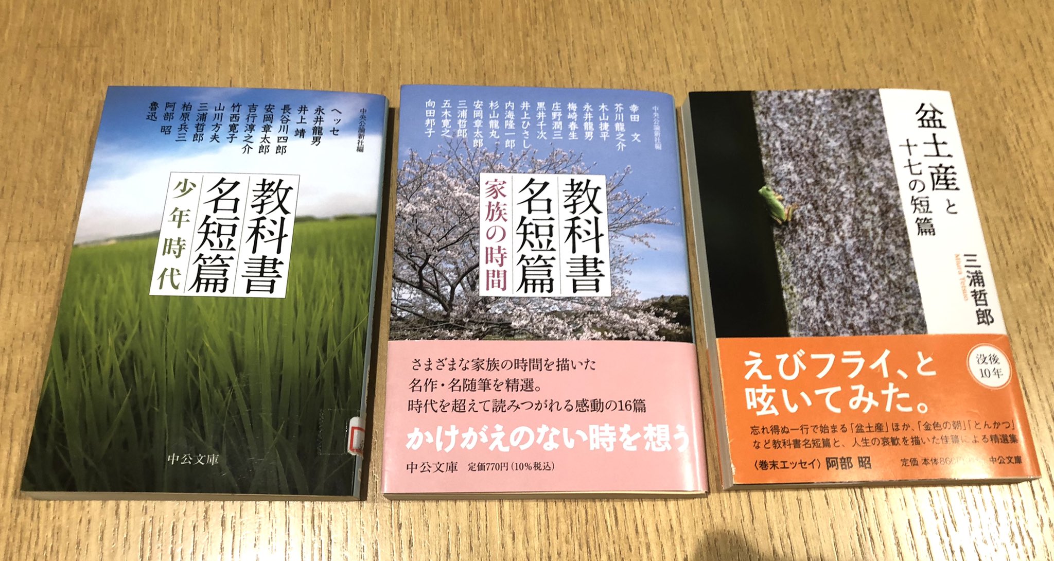 中公文庫 中央公論新社 V Twitter 三浦哲郎 の作品が読める中公文庫を 並べてみました 教科書名短篇 少年時代 えびフライの しゃおっ が忘れがたい 盆土産 収録 教科書名短篇 家族の時間 ちびた鉛筆で綴