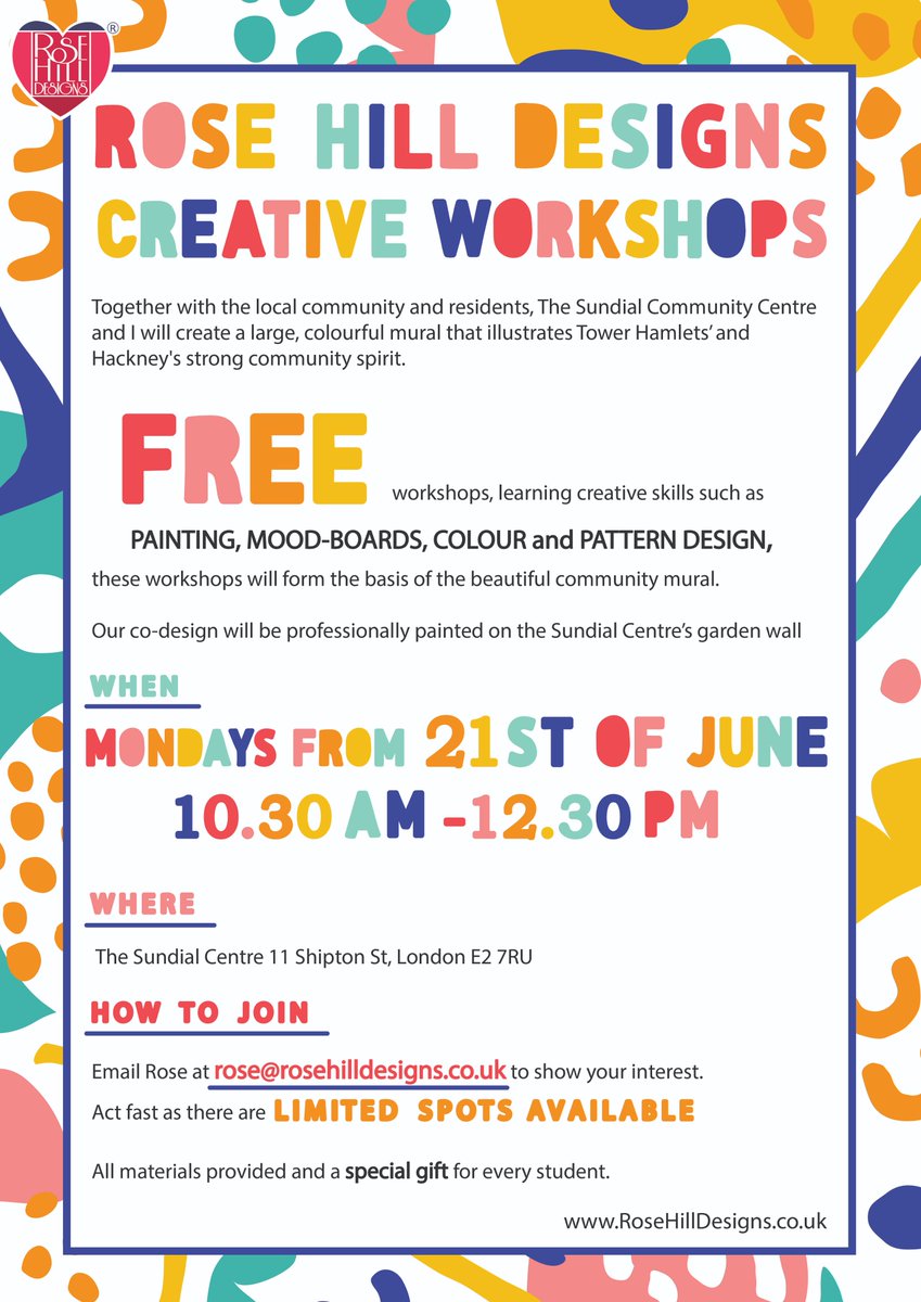 Our community partner shout out this week is <a href="/rosehilldesigns/">rose</a>, who is running free artistic workshops for #TowerHamlets and #Hackney residents to celebrate community spirit in east London! Find out more here: eventbrite.co.uk/e/sundial-comm…