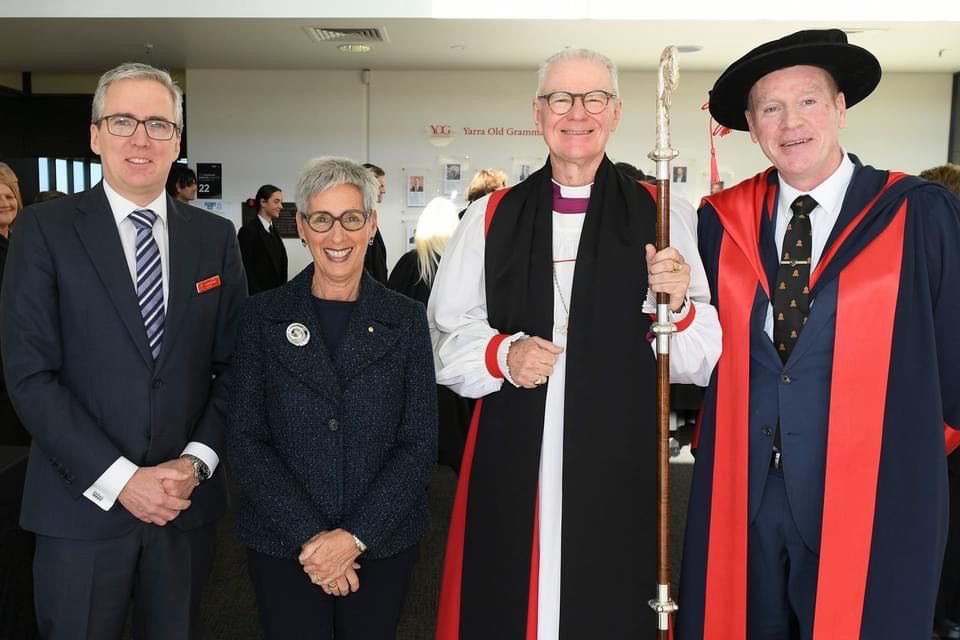 The Governor of Victoria and Archbishop of Melbourne at Yarra Valley Grammar to open the new Fine Arts Building. 21/5/21