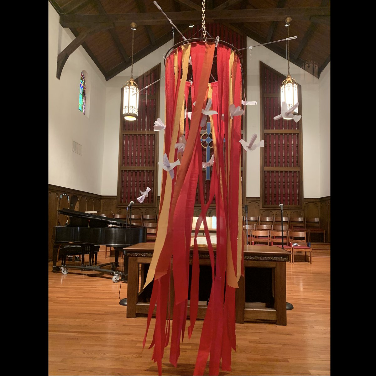 Acts 2:3-4 
3 They saw what seemed to be tongues of fire that separated and came to rest on each of them. 4 All of them were filled with the Holy Spirit and began to speak in other tongues as the Spirit enabled them.