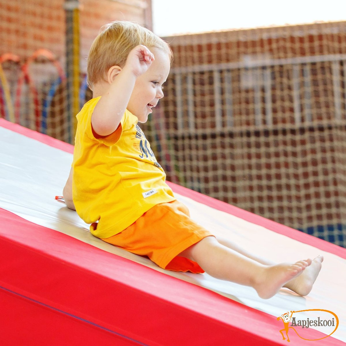 Jaaaaa na 6 maanden stilzitten kunnen we eindelijk weer Aapjeskooien in de gymzaal. Wat zijn wij daar blij mee!! Meld je snel aan voor een nieuwe lesperiode dreumesgym, peutergym of kleutergym via onze website. 😊 🐒