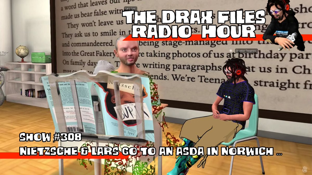 draxtor's tweet photo. #DraxFiles Radio is out >>> @UtterlySpurious about the suburbs and Nietzsche & @SecondLife Book Clubbers learned a lot about chaos, metal, ASDA and TESCO .... https://t.co/JsJ9E53Y2Q https://t.co/In0M57qoyc