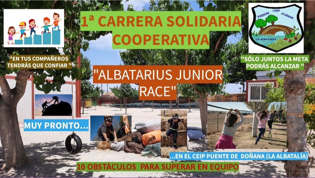 Muy pronto en el CEIP Puente de Doñana disfrutaremos de la 
#ICarreraSolidaria Cooperativa con Obstáculos. The "ALBATARIUS JUNIOR RACE" is coming <a href="/Educarm/">Educarm</a> <a href="/EscuelasActivas/">Escuelas Activas</a> 
<a href="/edufisicanatur/">REEFNAT</a> 
<a href="/edufis/">Alison W. P. Pering</a> 
#outdoorlearning #bosqueescuela #bosquescuela #forestschool #forestschools
