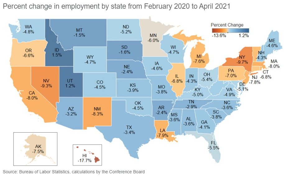 An update on employment recovery by state. Still a large variation across states with the Northeast and Pacific regions lagging. #Employment #economy #Jobs