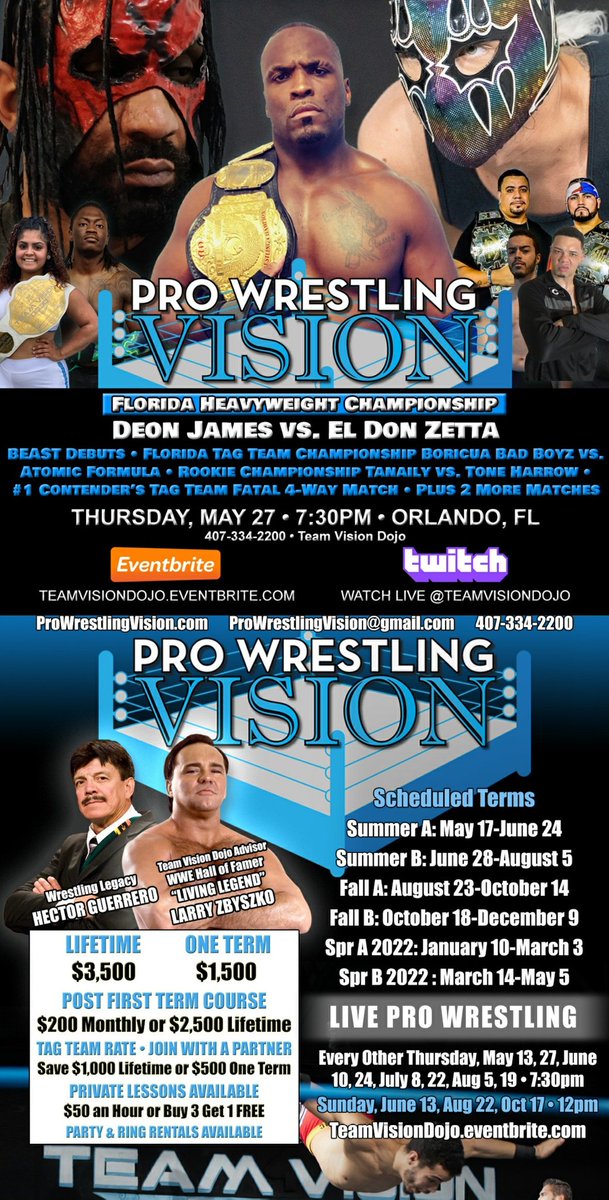 Team Vision Dojo On Twitter Prowrestling Training This Week In Orlando Fl Near Wwe Wwenxt Wwepc Monday 7pm Wrestling Tuesday 5pm Privates 7pm Conditioning 15 Drop In 8pm Wrestling Wed 6pm Private Florida Championship Wrestling 2022