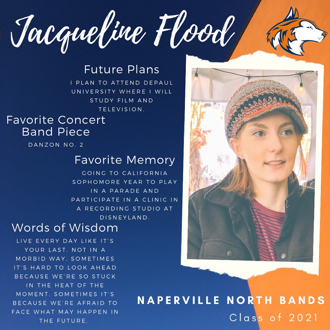 NNorthBands's tweet photo. Congratulations, Jacqueline, on a wonderful four years of music with @nnorthbands! We are so PROUD of the musician, leader, and role model you have been for your peers! #letahuskieleadtheway https://t.co/qr5NFxAx2i