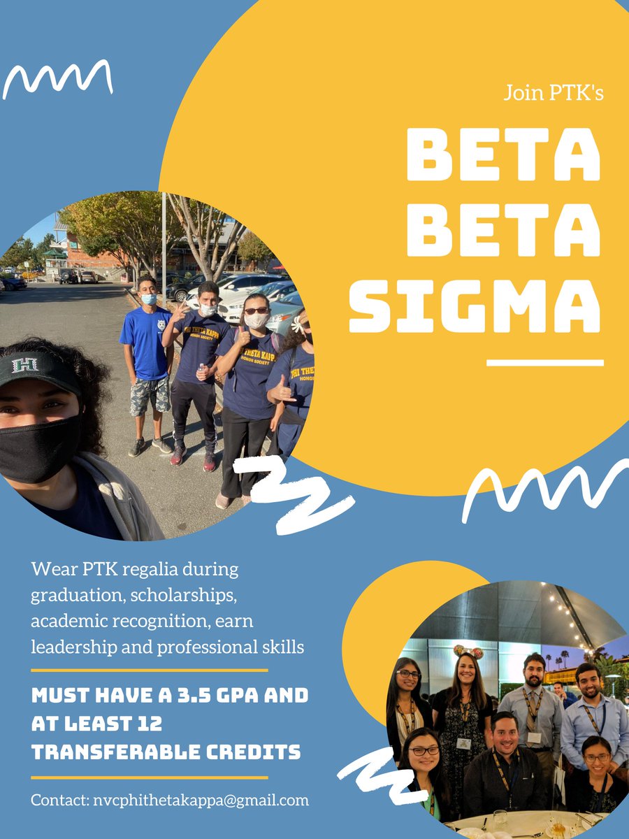 NvcPhi's tweet photo. Couple days left until spring semester comes to an end. Join PTK Beta Beta Sigma chapter! Must have a 3.5 GPA and at least 12 transferable credits not older than 5 years. When you become a PTK member, you can earn leadership skills, scholarships, and graduation regalia. https://t.co/0Lf5FZJppl