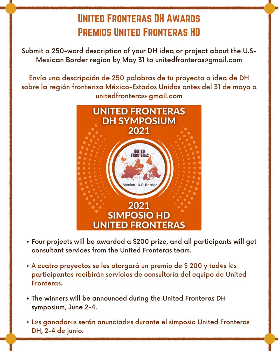 United Fronteras The Call For Dh Awards Have Extended Its Due Date Will Be Accepting Proposal By Sunday May 30th Submit A 250words Description Of An Idea Or Project United Fronteras The Call For Dh Awards Have Extended Its Due Date Will Be Accepting Proposal By Sunday May 30th Submit A 250words Description Of An Idea Or Project