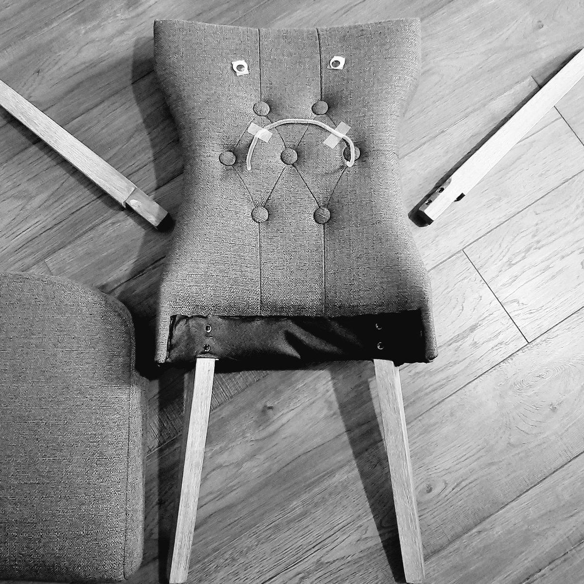ChairSans's tweet photo. @structube I was an order of 6 chairs placed in November. Only 5 were delivered. Weeks later I was delivered in April without bolts. Today is day 47 without my nuts and bolts. Please help me. I want to be whole again. @cbcmarketplace https://t.co/gMhqyyjAU2