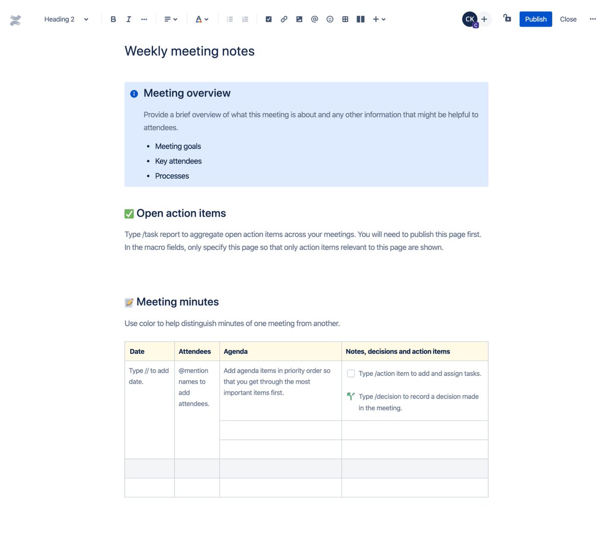 Confluence's tweet photo. Today’s #MeetlessMonday tip: utilize our Weekly Meeting Notes template to bring everyone up to speed offline — so they can spend less time online: https://t.co/V3F3GrJP68 #MeetlessWithConfluence https://t.co/RVMrPs12YL