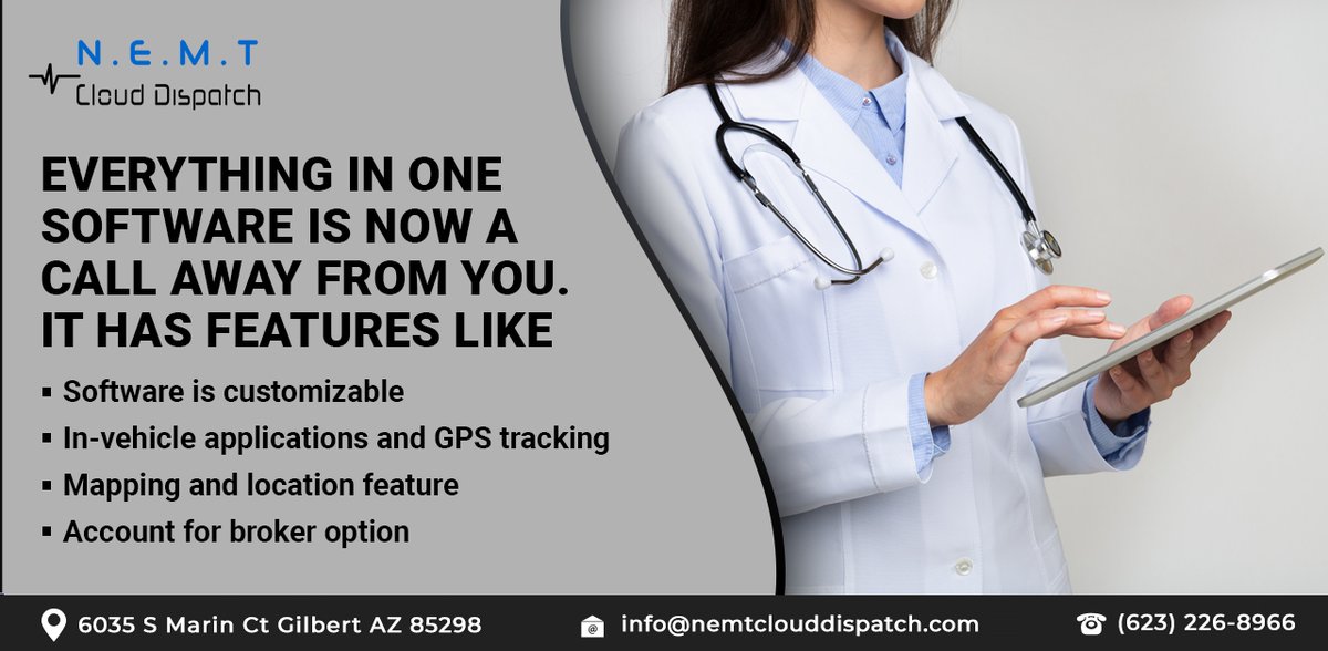 cloud_nemt's tweet image. Everything in one Software is a call away from you. 
Call Us for a Free Demo: 623-226-8966
Visit Our Website: nemtclouddispatch.com
#clouddispatch #nemtsoftware #nemt #nemtoperation #transportationmanagement #Transportationsoftware