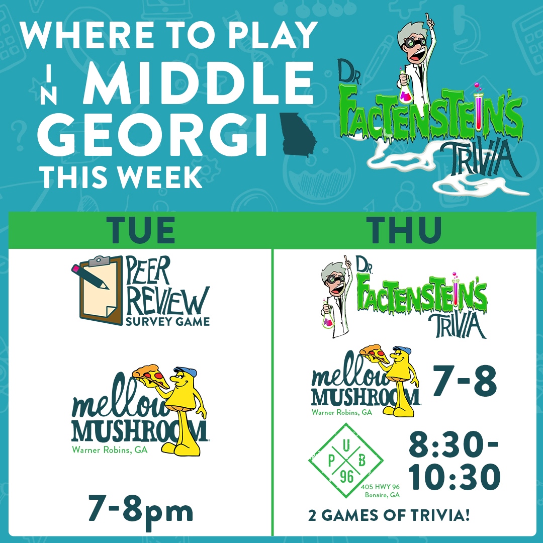 DrFactenstein (@drfactensteinga) on Twitter photo Looking for some fun #thisweek?
This is where you find it!
#MellowMushroom
#Pub96
๐โ
๐โ
๐ญโ
๐คโ
๐จโ๐จโ๐ฆโ๐ฆโ
#Thingstodo #MiddleGA #Trivianight #Karaoke #WeddingDJ #DJ #LiveDJ #fundraiser #Specialevents #Eventhost #smallbusiness #Warnerrobins #Perryga #BonaireGA #MaconGA #ByronGA Looking for some fun #thisweek?
This is where you find it!
#MellowMushroom
#Pub96
๐โ
๐โ
๐ญโ
๐คโ
๐จโ๐จโ๐ฆโ๐ฆโ
#Thingstodo #MiddleGA #Trivianight #Karaoke #WeddingDJ #DJ #LiveDJ #fundraiser #Specialevents #Eventhost #smallbusiness #Warnerrobins #Perryga #BonaireGA #MaconGA #ByronGA