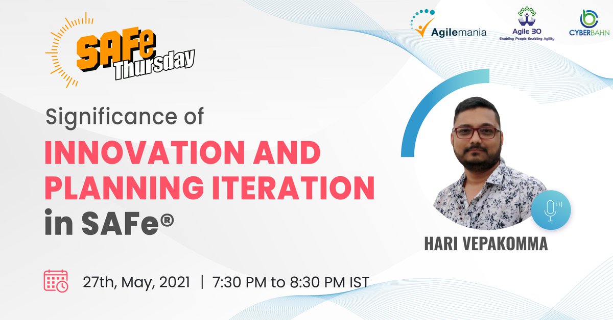 aviajatashatru's tweet photo. Are you looking to master SAFe but not able find the ideal coach? @harivepakomma is a SAFe scholar who will help you in your quest for SAFe mastery. 

Register for the webinar and enjoy the educational ride! 
https://t.co/4GeVjg5DTd 

@agilemania @naveenhome @P2pandalay https://t.co/TeNmgnlLWp