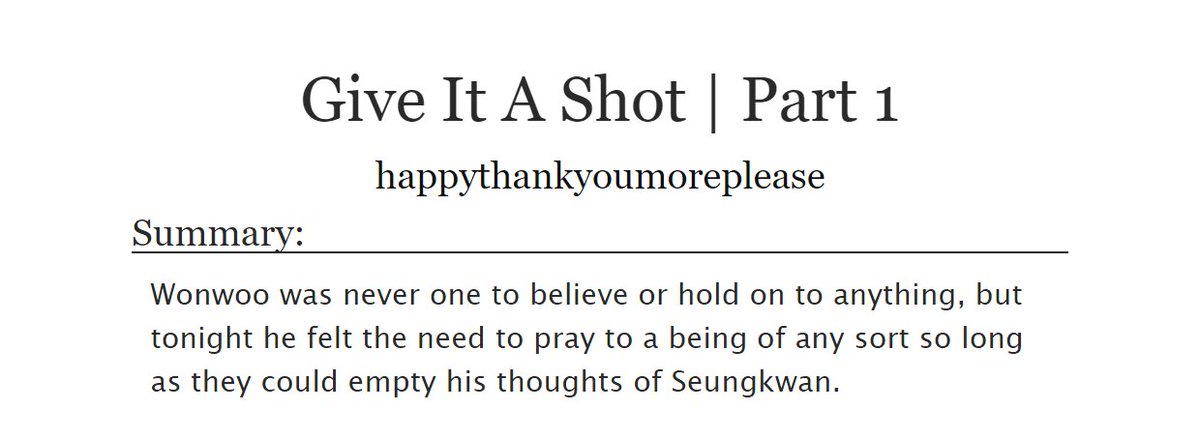 svtjukebox's tweet photo. ♫ Give It A Shot by happythankyoumoreplease for The Other by Lauv
♫ Wonwoo/Mingyu, Wonwoo/Seungkwan
♫ T | ~3400w | 1/?
♫ https://t.co/DFiq8rtPdQ https://t.co/pKCIBRpTwm