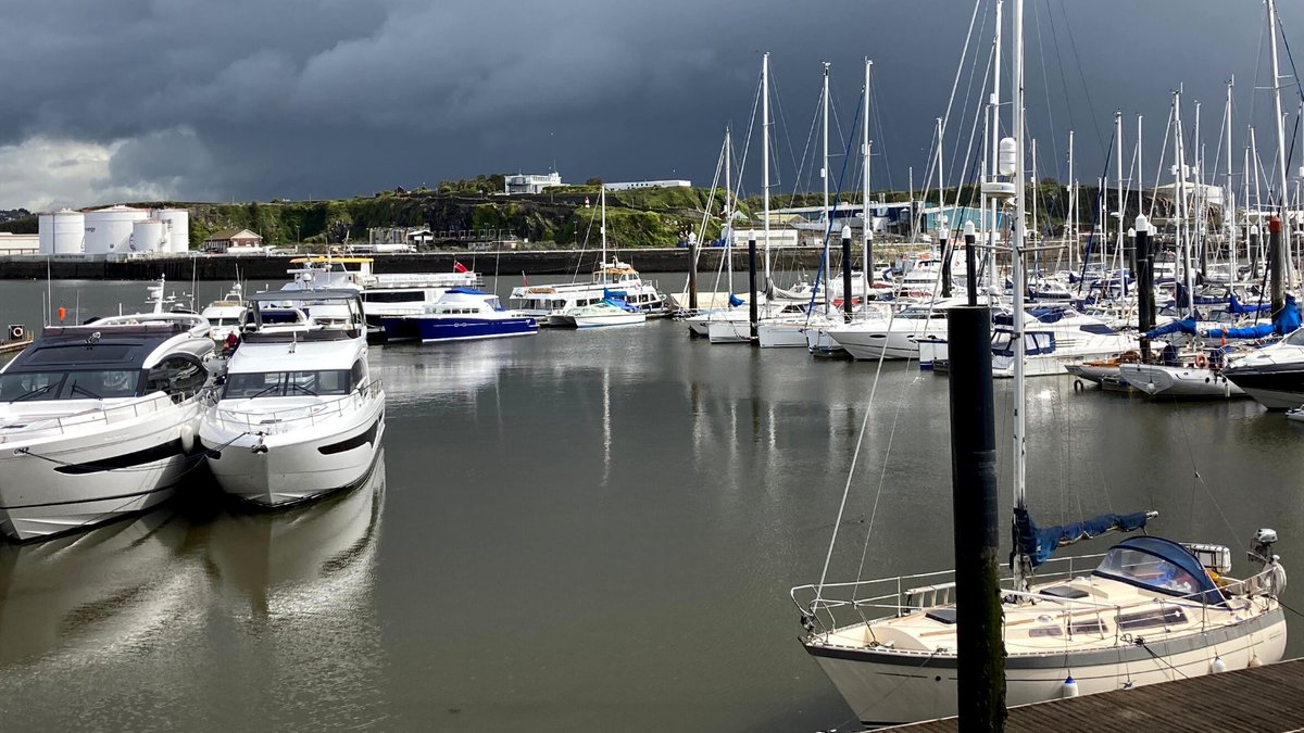 The weather forecast for today in Plymouth is… rain!
View from Plymouth Yacht Haven this morning.