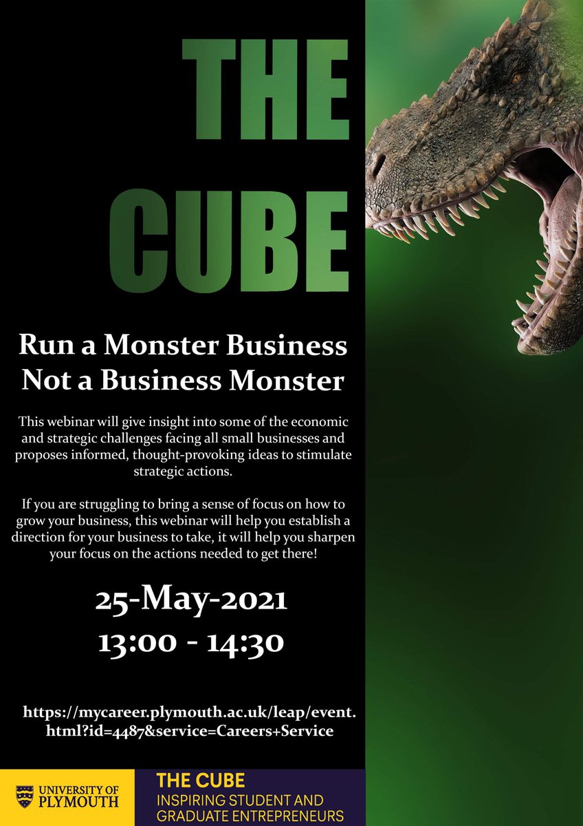 theCubeUoP's tweet photo. theCubeUoP virtual session for @PlymUni students &amp; @PlymUniAlum 25 May 14.00-15.00 Run a Monster Business Not a Business Monster.  Establish a direction for your business to take and sharpen your focus on the actions needed to get  there! https://t.co/2kmBRGkd6y

#studentbusiness https://t.co/kRiFexBQIC