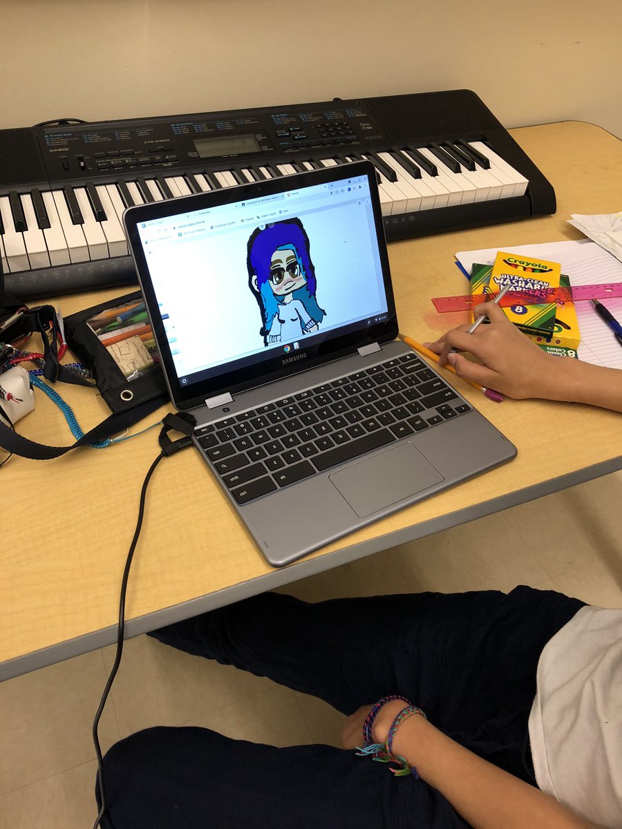 MichelaBooker's tweet photo. 6th graders at @frps_Morton are using #chromecanvas to create original cartoon characters & using #soundation to compose an original theme song for them! Next step: written reflection or video explaining how their music represents their character using music vocab. 🎨🖌💻📝🎶🎧🎹 https://t.co/7c98VWvOrS