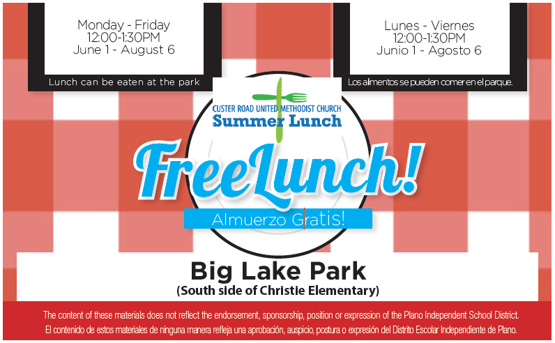 ThomasTexans1's tweet photo. Free Lunch over the Summer beginning 6/1! @CusterRoadUMC #thomasstrong https://t.co/rXXNuWGP3V