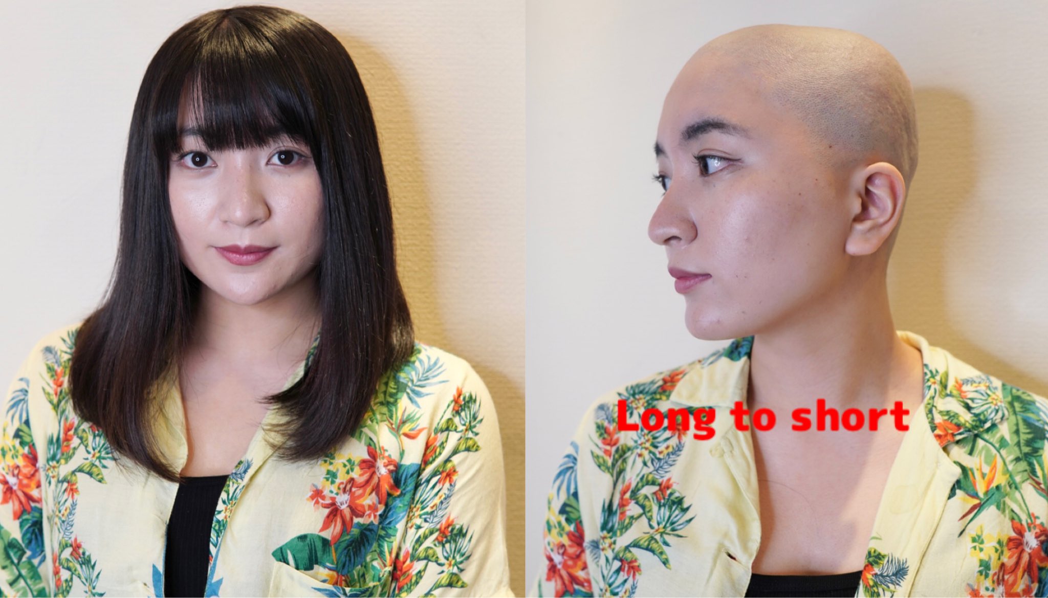 ばしし 撮影カットモデル様募集中 都内 カット代無料 モデル代お支払い ヘアドネーション対応 昨日の撮影 黒髪セミロングからツルツルの剃髪スキンヘッド 坊主女子 刈り上げ女子 イメチェン カットモデル Shavehead Nape Longtoshort T Co