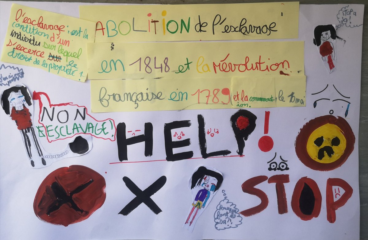 Lors de cette fabrication d'affiche il a fallu revenir sur plusieurs points mal compris ou une chronologie un peu chaotique, c'est un super moyen d'identifier ce qu'ils retiennent et comprennent. Des erreurs encore à corriger mais aussi de supers idées !
#EMCabolition