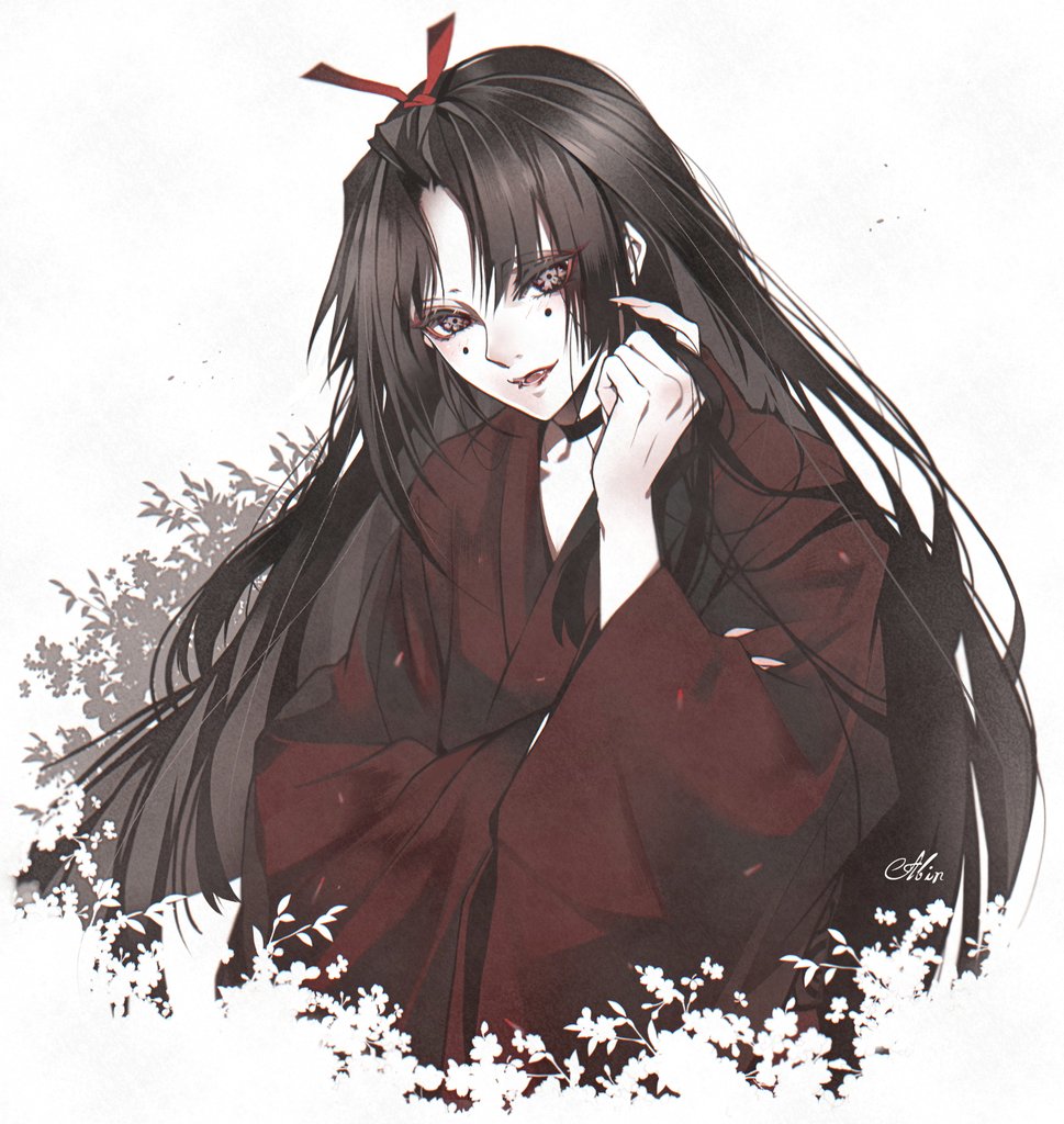 long hair solo black hair japanese clothes kimono male focus 1boy  illustration images