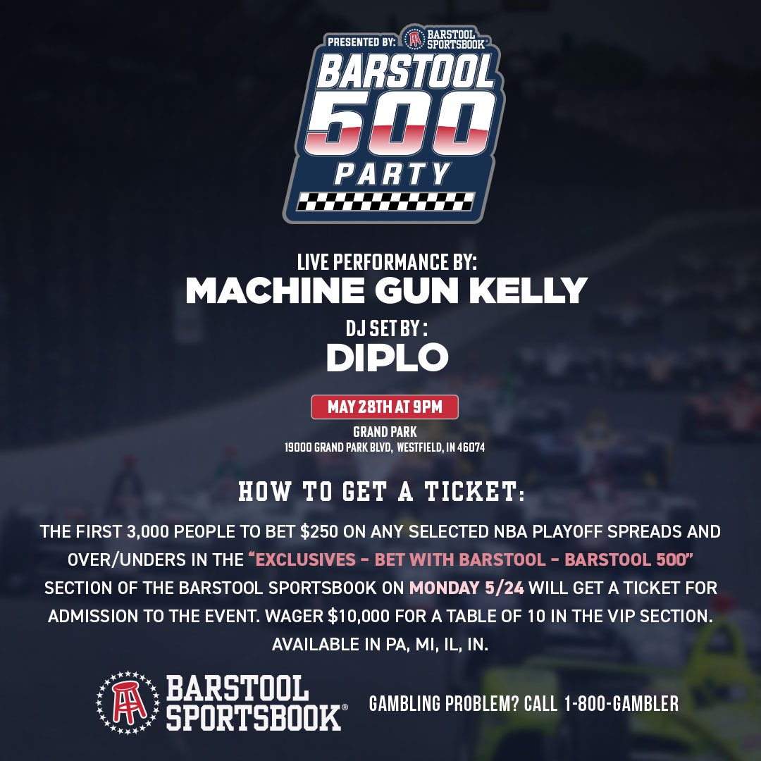 Barstool Sports's tweet "Our Barstool 500 Party tickets are LIVE now