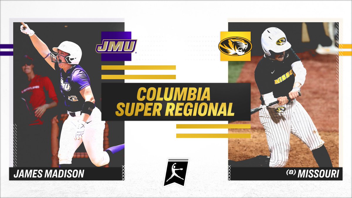 NCAASoftball's tweet photo. 📍Columbia Super Regional
@JMUSoftball 🆚 (8) @MizzouSoftball
📅 Friday
⏰ 9:00 pm ET
📺 ESPNU

📅 Saturday
⏰ 7:00 pm ET
📺 ESPNU

📅 Sunday (if necessary)
⏰ 12:00 or 2:00 pm ET
📺 TBD

#RoadToWCWS https://t.co/8AbppO8Dau