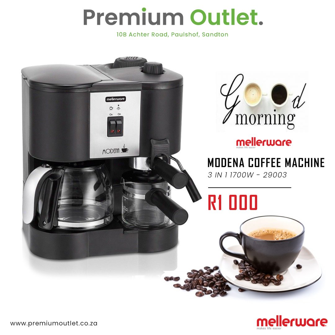 PremiumOutlet_'s tweet photo. Get the Melleware Modena 3in1 Coffee Machine for only R1000 at Premium Outlet today😁Shop in-store at 10B Achter Road, Paulshof, Sandton or online at https://t.co/OLLJKXnxtr😁#PremiumOutlet #Coffee #CoffeeLover #BestDeal https://t.co/poik0nIGEV