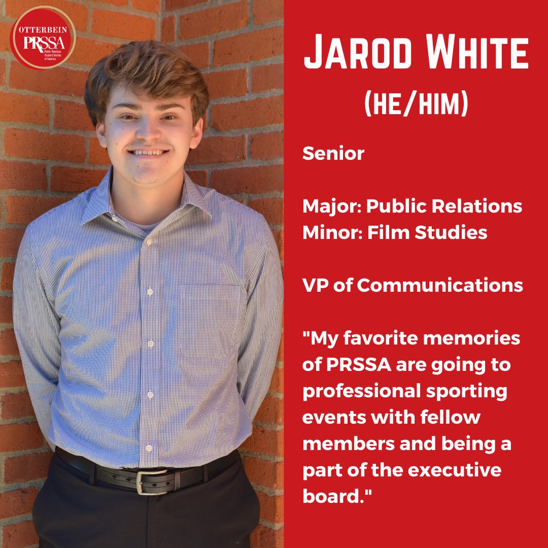 Introducing our 2021-2022 PRSSA Executive Board! 

Be sure to check back every Monday for the next six weeks to hear from each new member. 

Today is our new Vice President of Communications, Jarod!