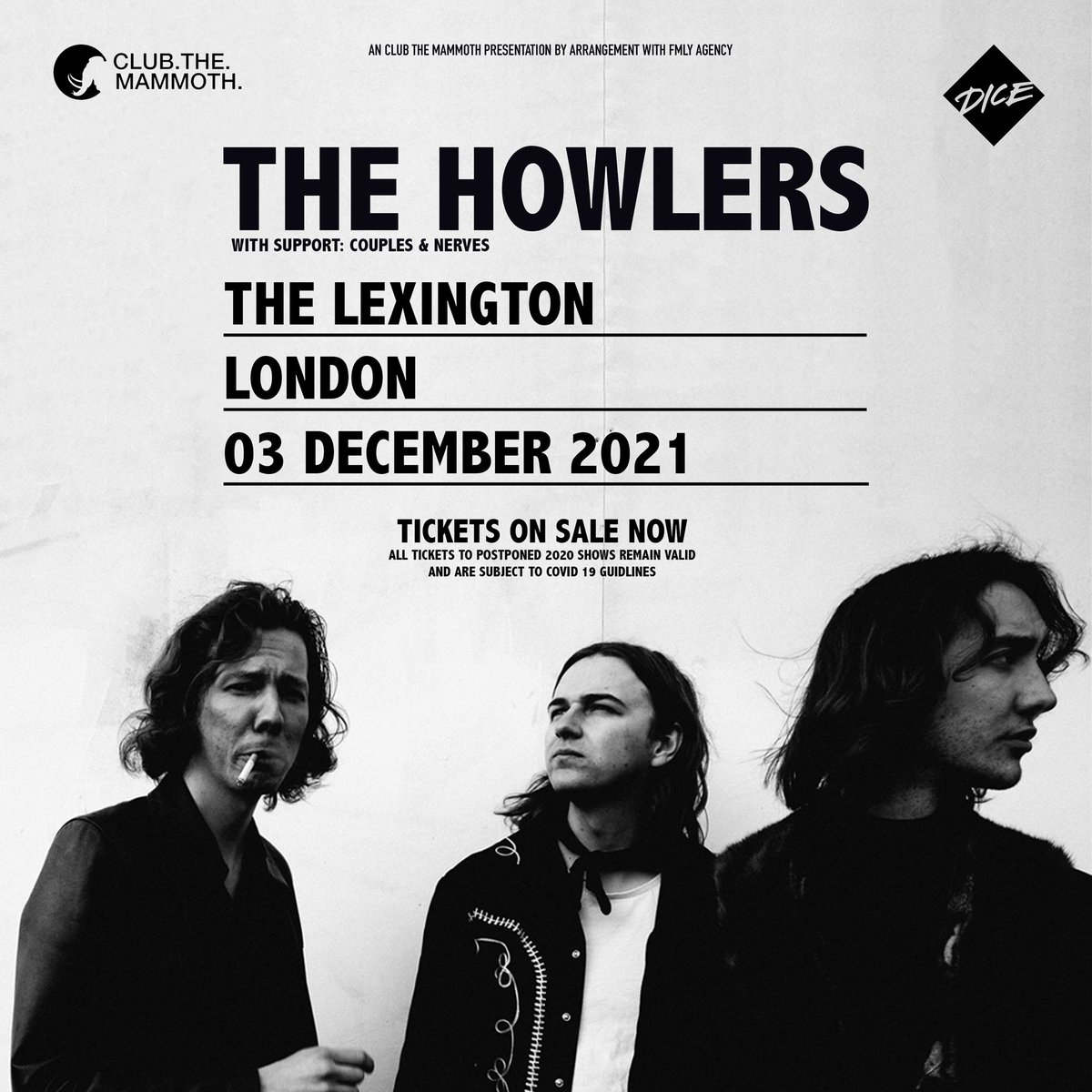 We've been starved of live music for too long. Can't wait for this one. Tickets are running very low. Get them whilst you still can....

link.dice.fm/lexhowlers

<a href="/thehowlersuk/">The Howlers</a>
<a href="/clubthemammoth/">CLUB.THE.MAMMOTH.</a>
<a href="/FMLY_Agency/">FMLY Agency</a>