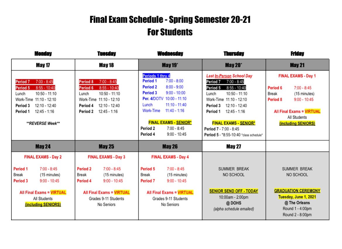 DOHSchoirs's tweet photo. Students, good luck on your exams today! ALL students will be attending their first and third period exams. We are all so incredibly proud keep up all the hard work. Summer is after all in TWO DAYS! https://t.co/mUtgZOJDEi