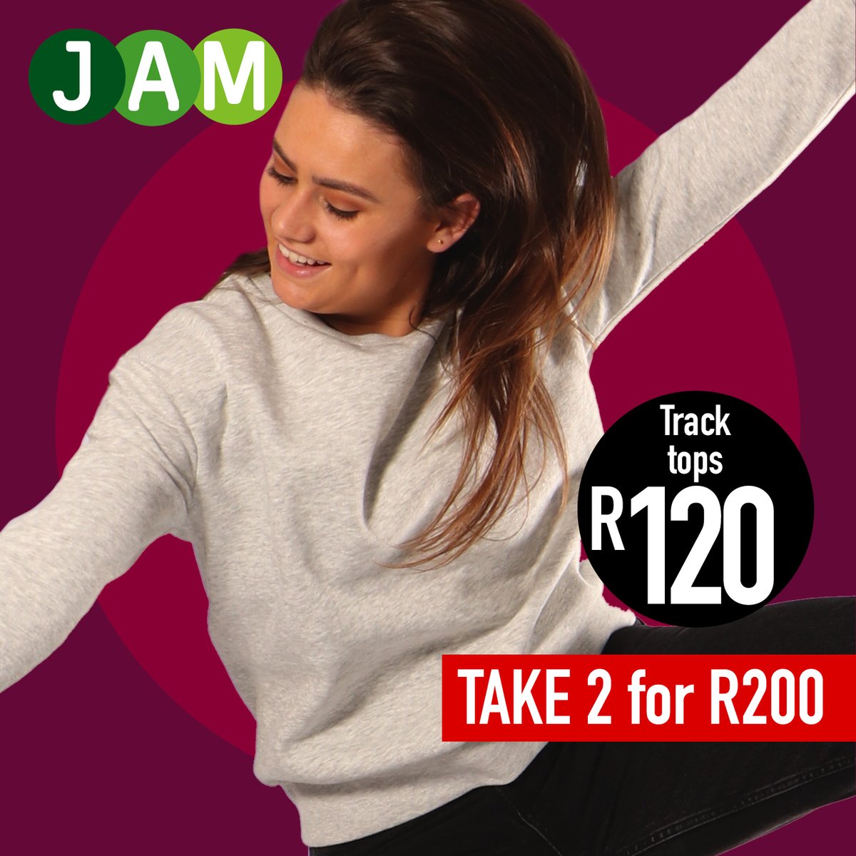 jamclothingsa's tweet photo. Track Top season! ❄️
International brand at a fraction of the price. Take 2 for R200
Head online and in stores for new winter gear. ☃️
Shop Online - https://t.co/uDiJL0ylBL
Find your nearest store here: https://t.co/JDFGCqZW95 🤸‍♀
#tracktops #wintertops #winterfashion #sweaters https://t.co/VpcZpDxF6q