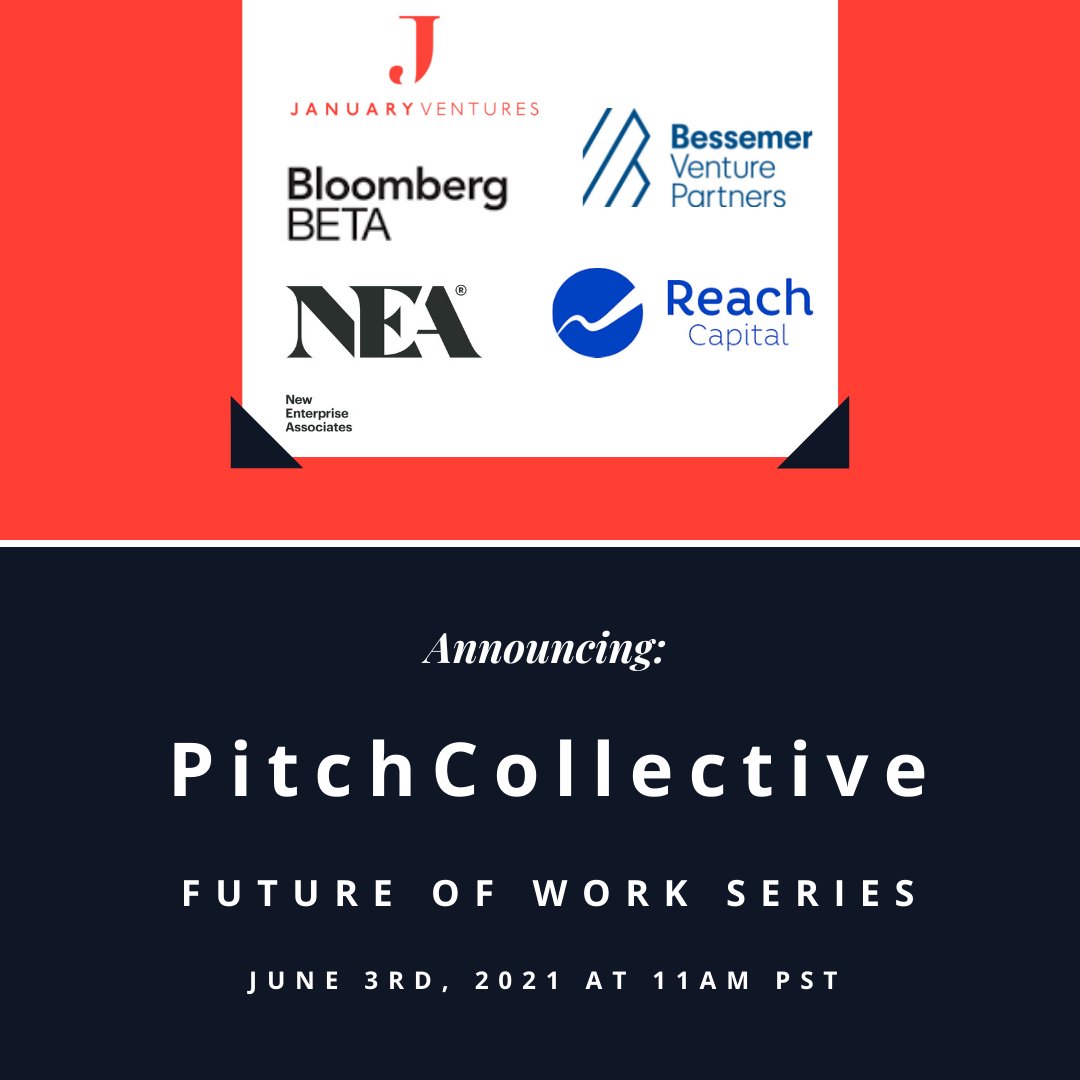 January_VC's tweet photo. ❗Calling all pre-seed &amp; seed-stage founders❗

We are partnering with @BloombergBeta, @NEA, @reachfund, and @BessemerVP for a future of work PitchCollective on June 3rd! This will be a #CoachingCollective focused on feedback. Learn more + apply below:

https://t.co/MRUcBOPCkl https://t.co/7Wt5M06aeg