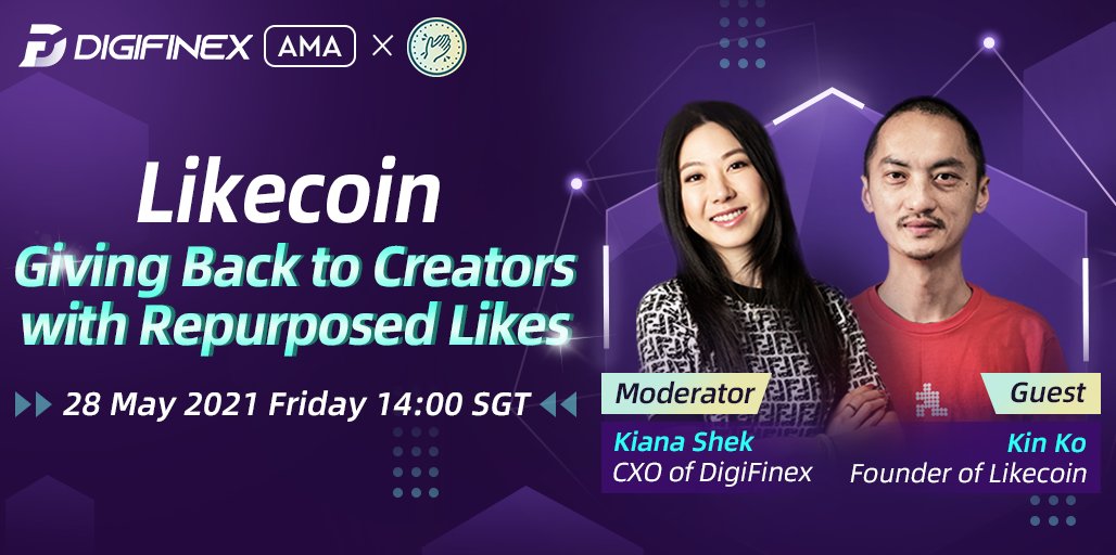 DigiFinex's tweet photo. We are over the moon to have Kin Ko from @likecoin to join AMA at 14:00 (SGT) on May 28th!

👉Share + Tag our poster
⁣👉Follow us &amp; @likecoin
👉Join to get 🎁 https://t.co/38gpWPZetm⁣ 

Get your seat 🪑 : https://t.co/3WbCS4u5j4   ⁣  ⁣⁣
#DigiFinexAMA #likecoin @KianaShek https://t.co/0R6TU4VFYy