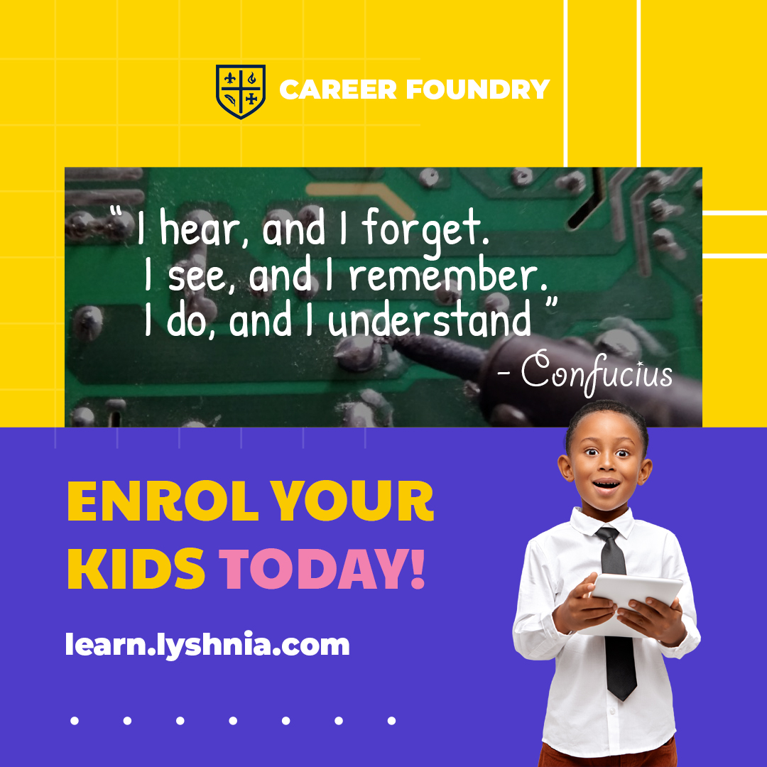 21Foundry's tweet photo. Keep your kids engaged after school with a fun education that prepares them for the jobs of tomorrow. Career Foundry would help them build the skills they cannot get at school, using our hands-on learning approach https://t.co/S821RdJBT4  #IoT #kids #AbujaTwitterCommunity https://t.co/PvTZGbwl9t