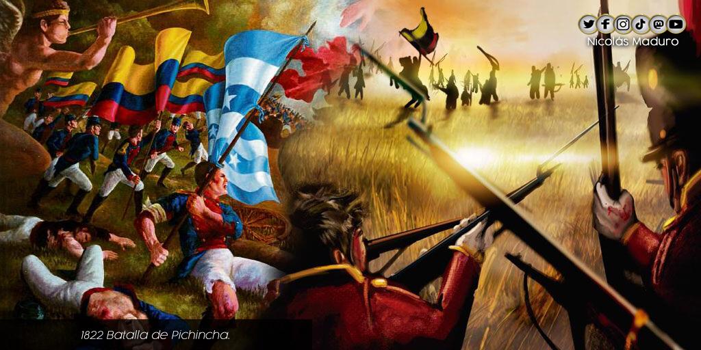¡199 años de la Gloria de Pichincha! Honramos el coraje y la grandeza del Ejército Libertador, liderado por el héroe Antonio José de Sucre, quienes expulsaron de tierras ecuatorianas, al imperio español. Una historia victoriosa que empezó a forjarse en el campo de Carabobo.