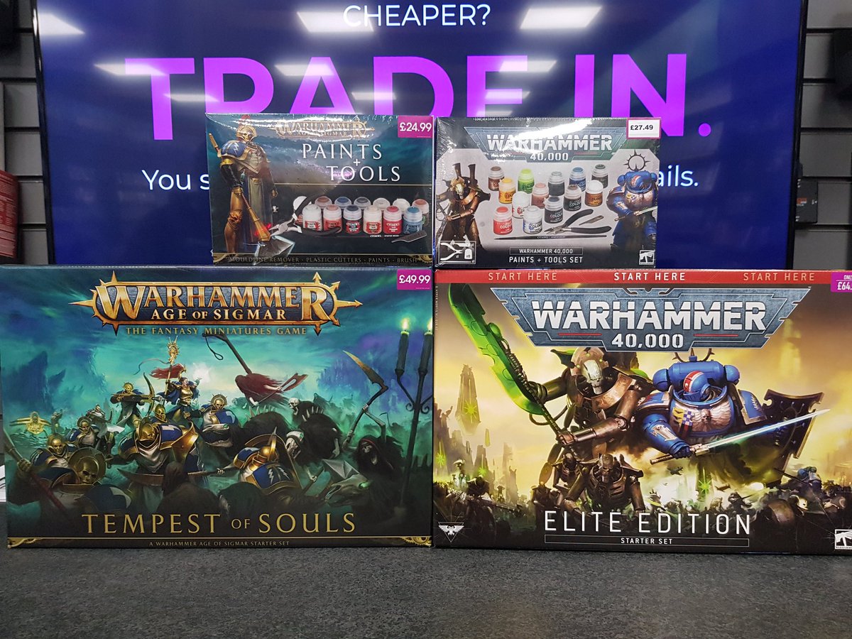 GAMEHalifax's tweet photo. Thinking of trying out #Warhammer but dont know where to start? 🤔

These kits contain everything you need to play.

Starter books, rule books, dice kits, play mats, 2 armies per pack and more!

Ask in store for more information 👍

#CheaperWhenYouTradeAtGAME https://t.co/euv8z5t0Jd