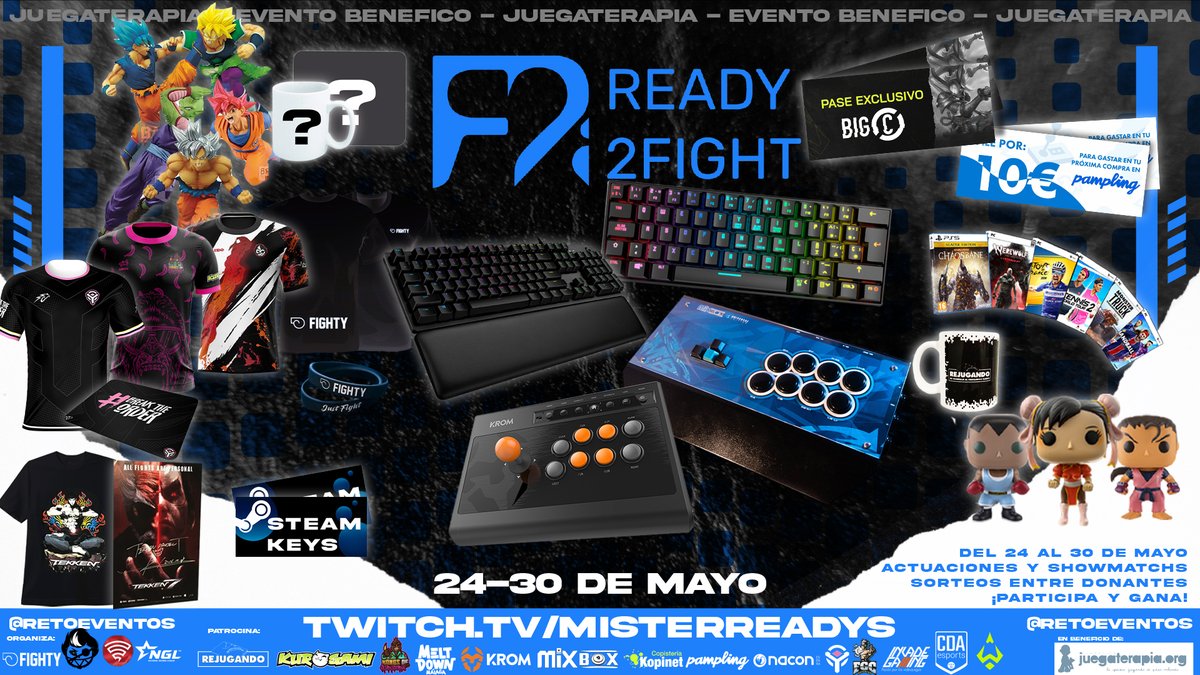 Recordad que durante todo el evento entre las donaciones superiores a 5€, sortearemos todo esto gracias a nuestros maravillosos sponsors🤩

@kurogami_team  <a href="/Krom_Gaming_/">Krom Gaming</a> <a href="/mixboxarcade/">Mixboxarcade</a>  <a href="/PamplingNews/">Pampling 👕</a> @FraternityES <a href="/NacongamingES/">Nacon España 🎮</a> <a href="/MeltdownMalaga/">Meltdown Malaga</a> <a href="/Kongs_Suburbia/">Kongs of Suburbia</a> <a href="/FGCAsturias/">FGC Asturias</a> 
💙