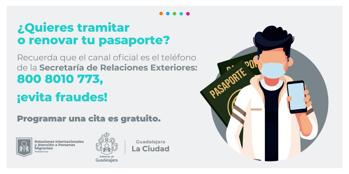 GuadalajaraGob's tweet photo. ✈️📗😃 Si necesitas tramitar tu pasaporte durante estos días, recuerda que debes agendar primero tu cita vía telefónica.

Comunícate con la Secretaría de Relaciones Exteriores y evita posibles fraudes. https://t.co/RCDaZCS1aU