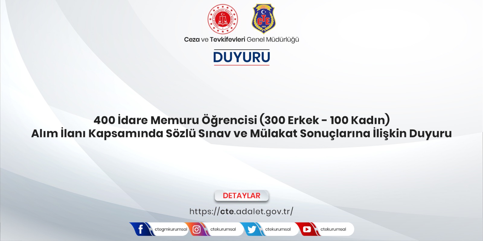 Ceza Ve Tevkifevleri Genel Mudurlugu On Twitter 400 Idare Memuru Ogrencisi 300 Erkek 100 Kadin Alim Ilani Kapsaminda Sozlu Sinav Ve Mulakat Sonuclarina Iliskin Duyuru Https T Co 7yvexa8eit Https T Co Bwsijd7c03 Twitter