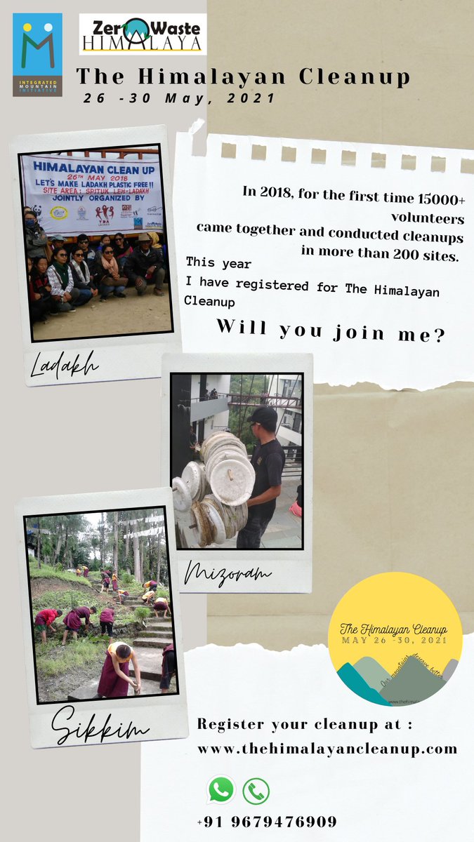 PradhanYuraj's tweet image. Register yourself and get others to join this exciting journey into zero waste by clicking on thehimalayancleanup.com

#TheHimalayanCleanup #THC #THC2021 #TheHimalayanCleanup2021 #BreakFreeFromPlastic #BeatPlasticPollution #goforzerowaste #ZeroWasteHimalayaPossibilities