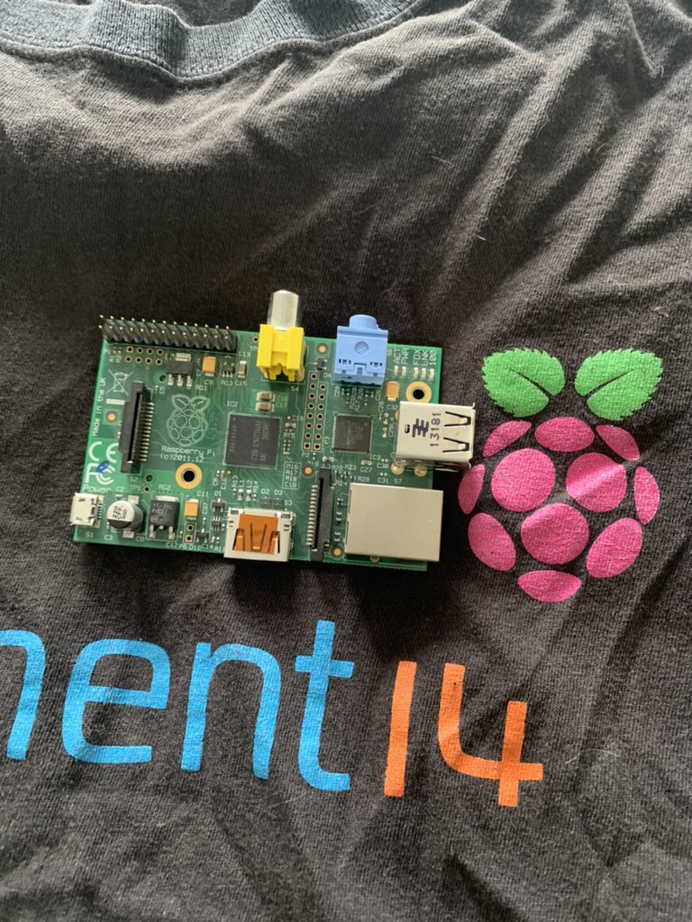 culley's tweet photo. @ryanteck @alexellisuk @Raspberry_Pi I don’t have the box but I have my original Model A plus the t-shirt sent out for free with an order from Farnell/Element14! https://t.co/wiiVHiXiBc