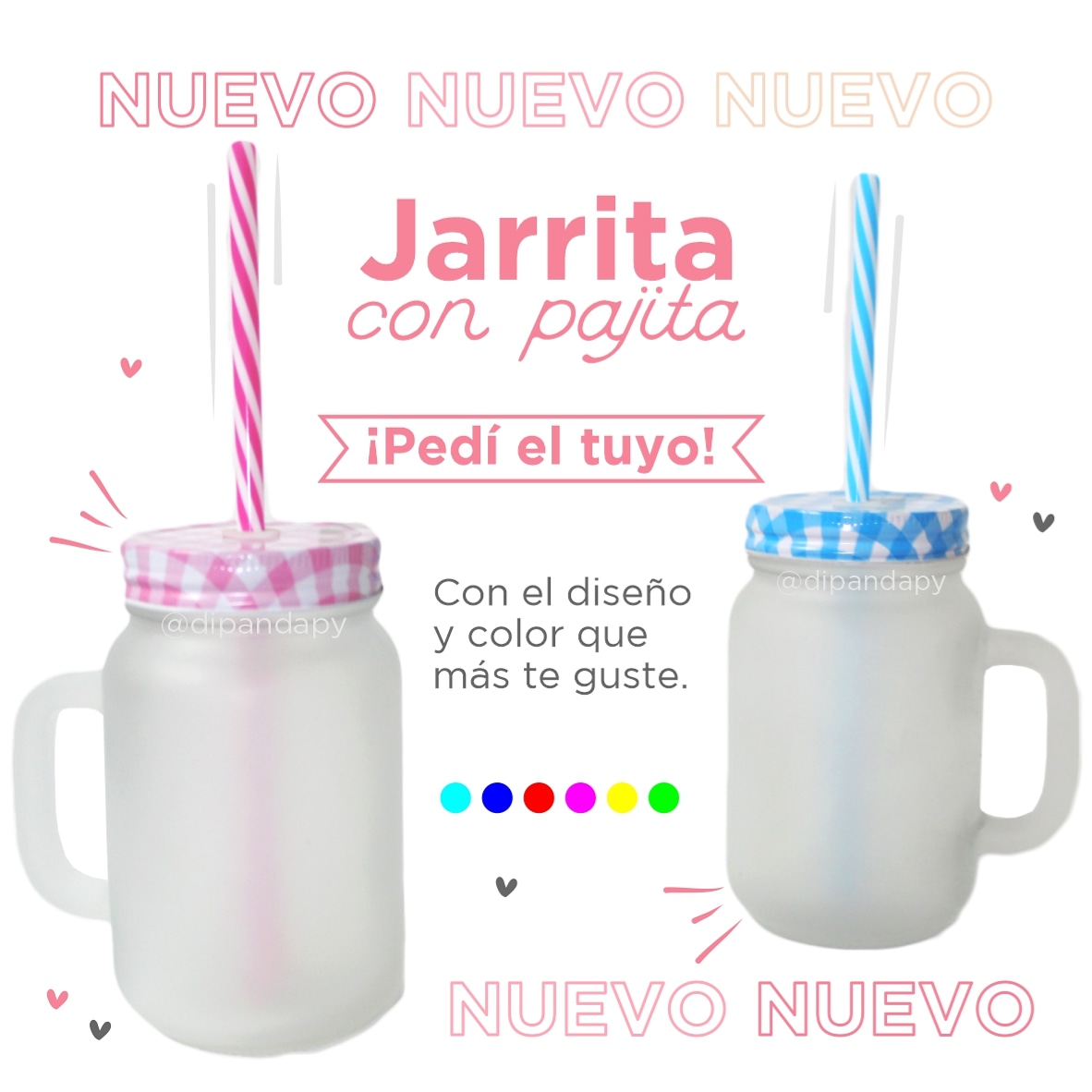 Dipandapy's tweet photo. 🙌🏻🤩 En #Dipandapy tenemos una nueva opción para regalar!!

✨ Jarritas arenadas con tapa rosca y pajita en varios colores

Hace tu consulta o pedidos al 📲 0986473803 ☺️✨

#sublimación #sublimation #jarritas #jarritaconpajita #paraguay #asuncion #regalospersonalizados #regalos https://t.co/nWiYXtiaGq