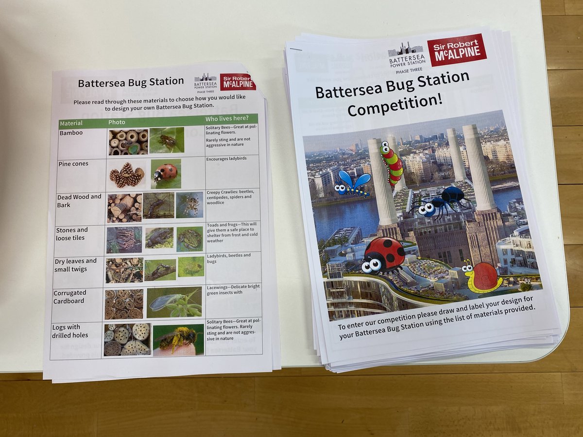 IzzieChapman's tweet photo. Last week we also launched @BatterseaPwrStn &amp; @WeAreMcAlpine's Bug Hotel Competition @StMarys_SW8 Fantastic to finally meet @SrmLucy after multiple teams calls! Once a winning design has been chosen there will be bug hotels built at BPS &amp; St Mary's from recycled materials🐛🪲🐞🏩 https://t.co/8NpwI6sMei